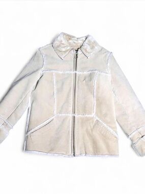 XOXO Penny Lane Jacket S / M Beige Genuine Leather Suede Jacket Faux Fur Trim